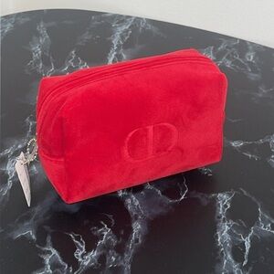 Dior Red Velvet Make-up Trousse Pouch Clutch / Cosmetic Bag Case AUTHENTIC NEW